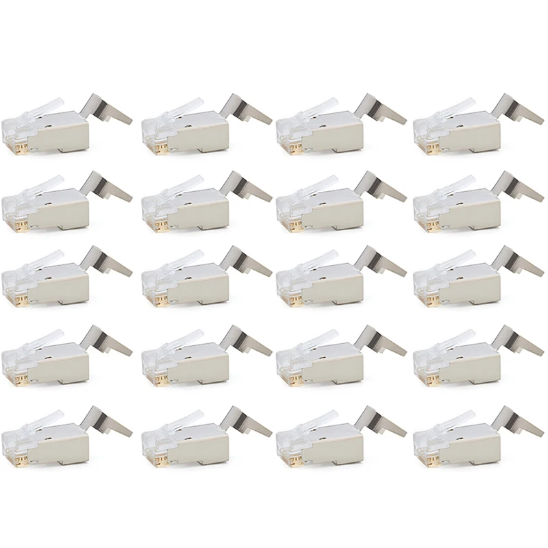 

NEW-20 Pcs Cat6/6A RJ45 Pass Through Modular Plugs, Shielded (STP) External Ground Connector,EZ Crimp