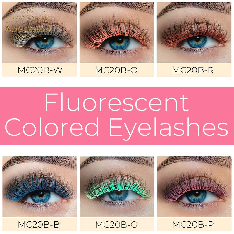 

Abestyou UV Neon Mink Lash Colored Eyelash Extension Glow In The Dark Fluorescent Bright Colorful Classic Individual Eyelashes