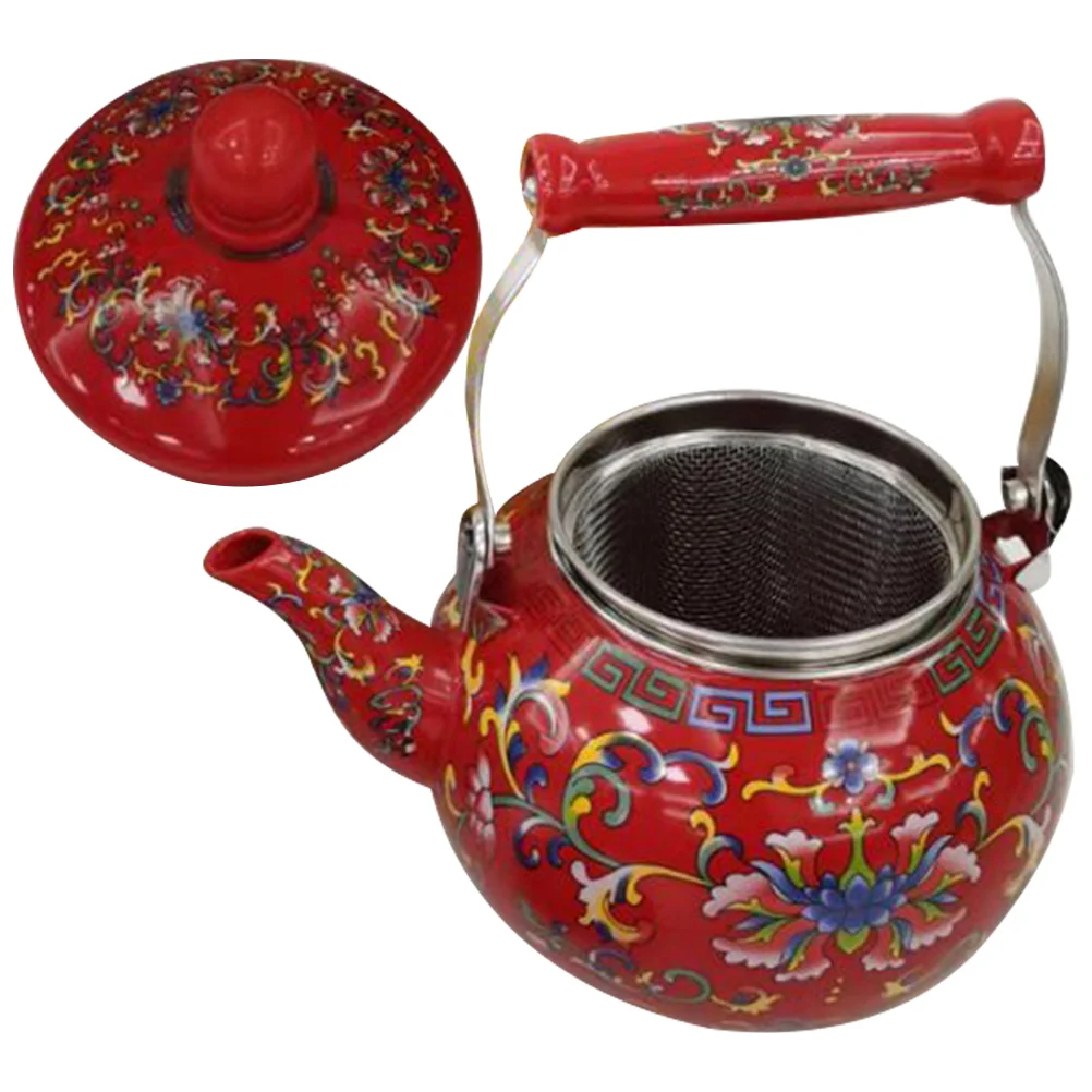 

Doitool Ceramic Enamel Tea Kettle 2.2L Large Porcelain Enameled Teakettle Floral Teapot Stovetop Hot Water Kettle Pot