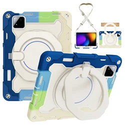 Ultimate 360 Rotatable Heavy Duty Tablet Stand Case with Handle Grip and 3 - Layer Shockproof Armor for Xiaomi Pad 6 - 6 Pro (RW Blue - With Strap)