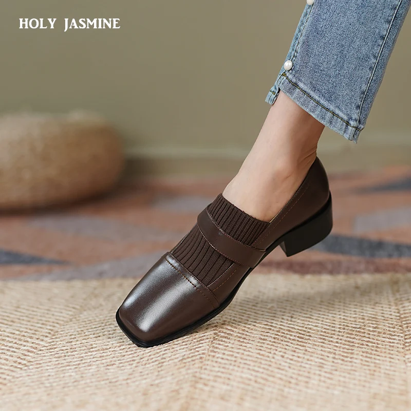 

2022 Spring/Autumn Women Loafers Fashion New Black Women Shoes Square Toe Chunky Heel Women Pumps Office Ladies Shoes for Women