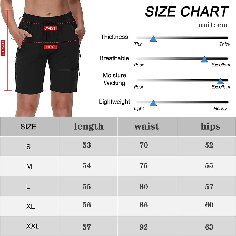 Women's hiking cargo shorts zipper multi-pocket quick dry waterproof summer camping golf travel athletic walk shorts