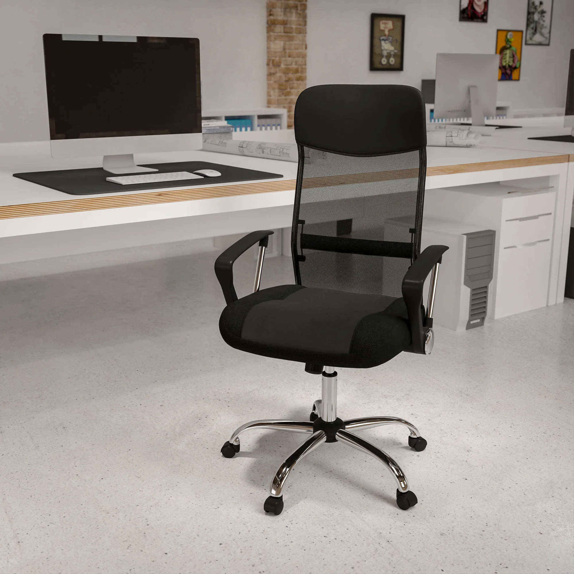

High Back Black Split Leather Chair with Mesh Back Office Furniture