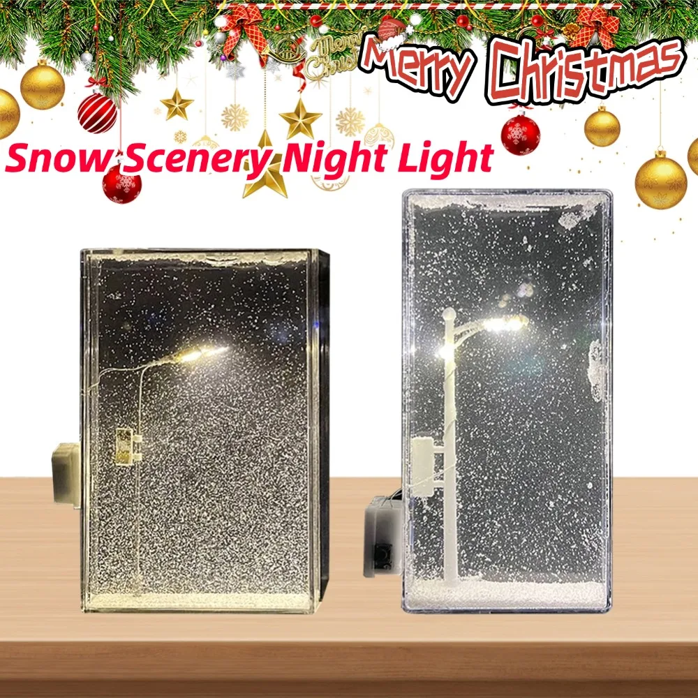 1/2PCS Christmas Snowy Flowing Small Night Light Snow Scene Street Light Simulation Handmade Snowflake Lamp Desktop Decorative