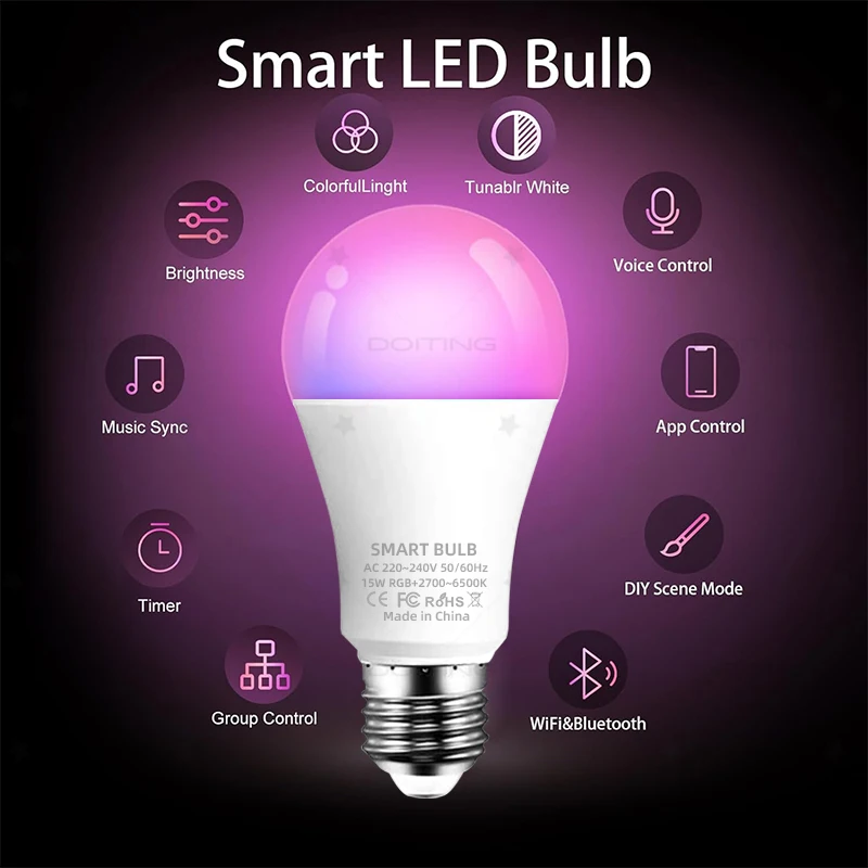 WiFi RGBCW Smart Dimmable LED Bulb (E27, 220V) 2