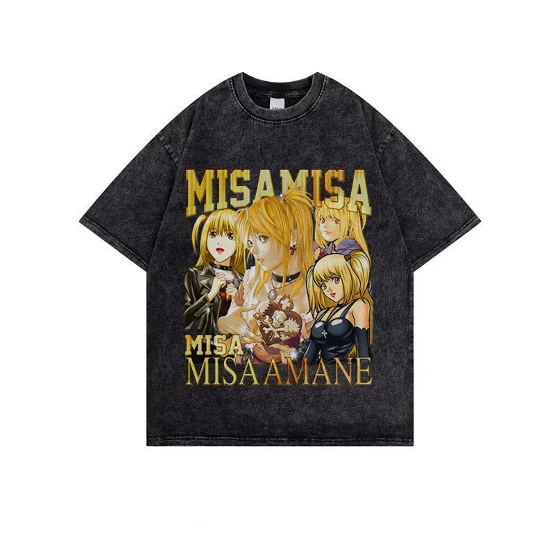 

Футболки Death Note MisaMisa Y2K, футболки в стиле Харадзюку, Промытые футболки из 100% хлопка, мужские Модные топы, гранж