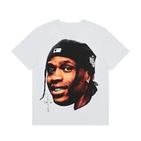 Travis Scott Portrait Printed T-Shirt American Casual High Street Loose Male and Female Couples Short Sleeves Summer 2
