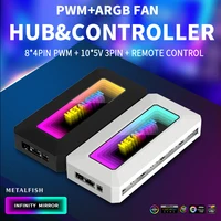 METALFISH ARGB Fan HUB Splitter With 4Pin PWM For Computer Cooling SYNC CPU Radiator 5V 3Pin LED Light Strip Remote Controller