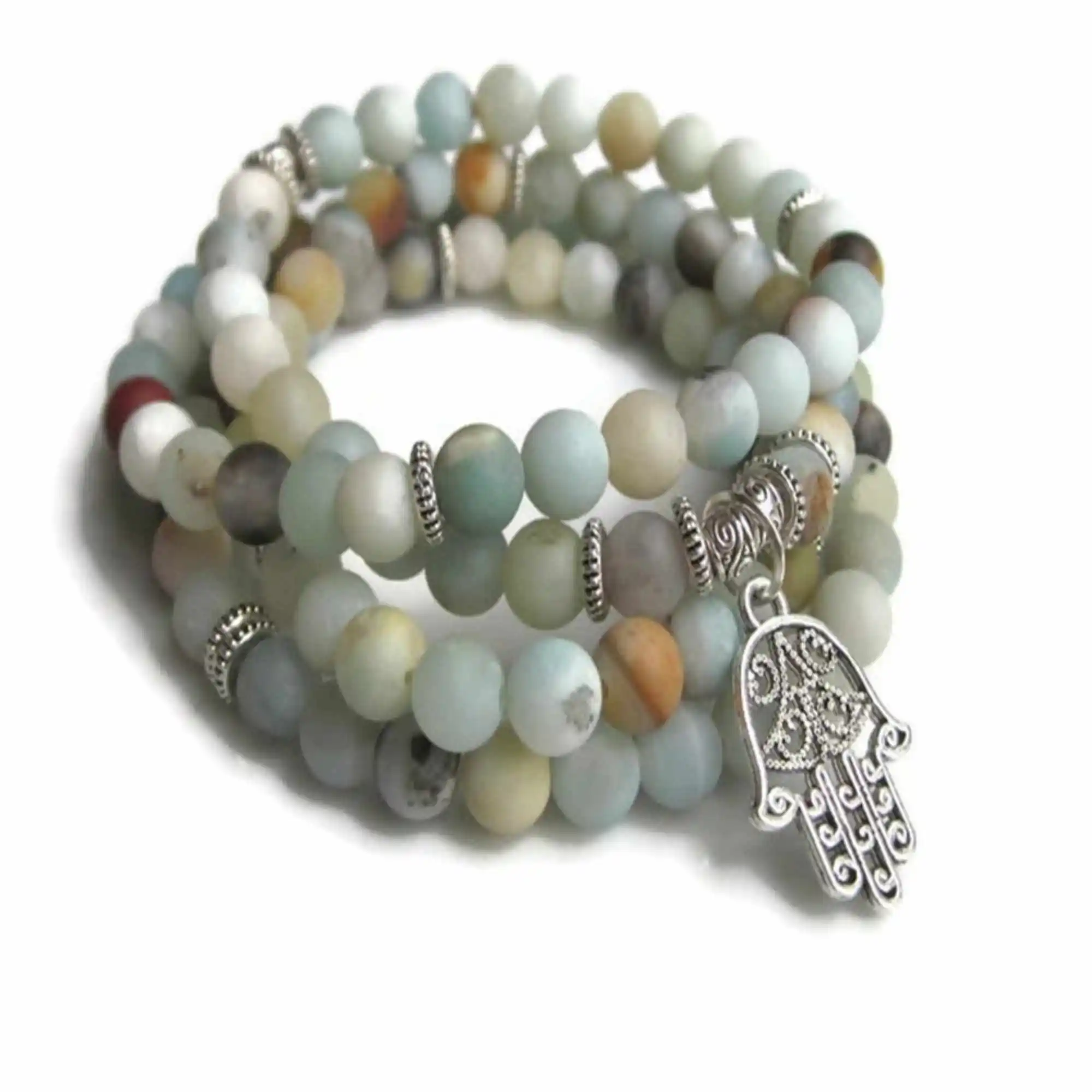 

6mm Amazoniteite Bracelet 108 Beads Hamsa Pendant Reiki Healing Lucky Men Trendy Contemporary Artisan Everyday Party Unisex