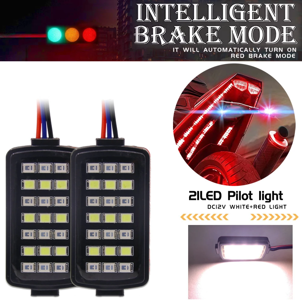 

Motorcycle 2 in 1 Flash Brake Warning Light Strobe Light Rear Pilot Light Turn Signals Automobile Universal 21LED two-color