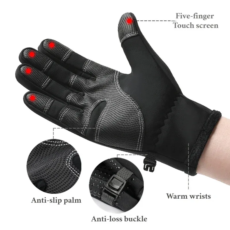 Waterproof Winter Gloves Fingerless Touch Screen Thicken Velvet Women Men Gloves For Cycling Fishing Skiing Warm Protection