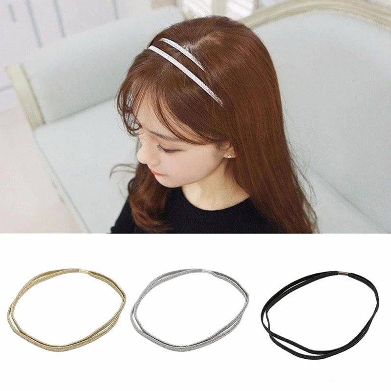 Oaoleer 3Pcs/lot Glitter Women Elastic Headband Bling Double Hairband For Girls Headband Hair Hoop Hair Accessories Wholesale boys girls hunter x hunter backpacks 3pcs set kids anime school bags students manga knapsacks men women killua bagpacks mochilas