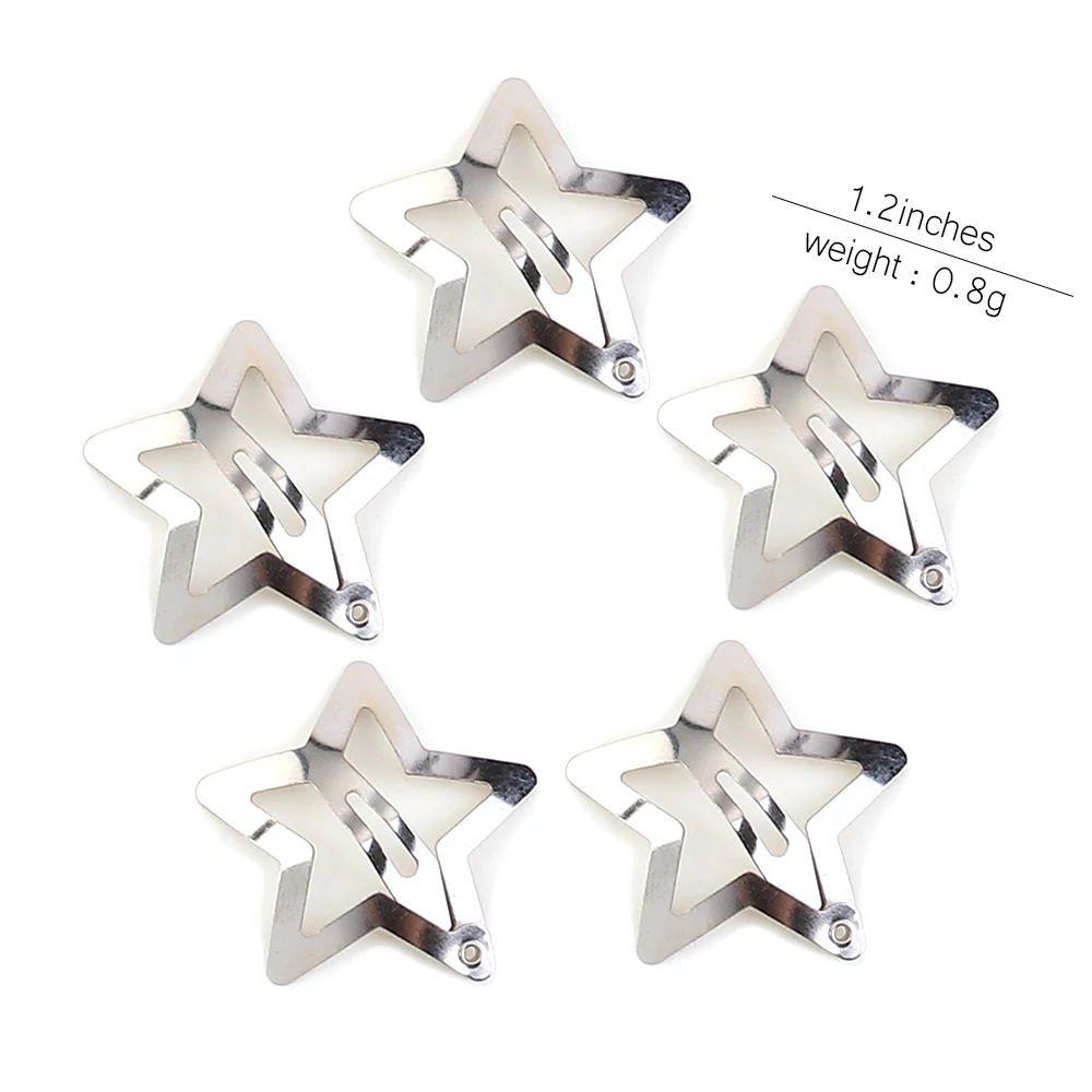 5PCS Silver Star Hair Clips for Girls Filigree Star Metal Snap Clip Solid Hairpins Barrettes Hair Jewelry Nickle Free Lead Free 10 30pcs silver star hair clips for girls filigree star metal snap clip hairpins barrettes hair jewelry nickle free lead free