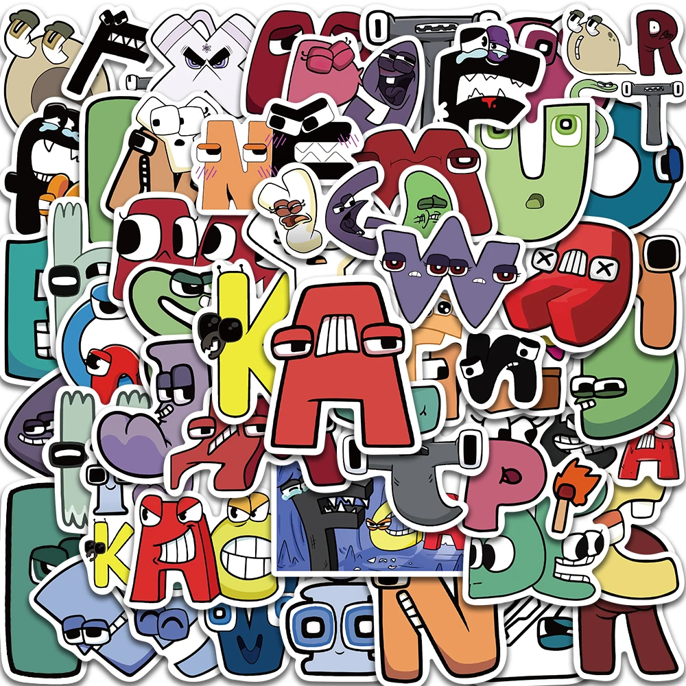 Cartoon Lettering Stickers 52pcs Cartoon Alphabet Lore Funny Cute Stickers Kawaii Decals ...