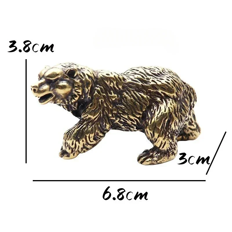 Vintage Copper Brown Bear Statue Solid Brass Polar Animal Statue Decoration Mini Tea Table Pet Desk Accessories Technology