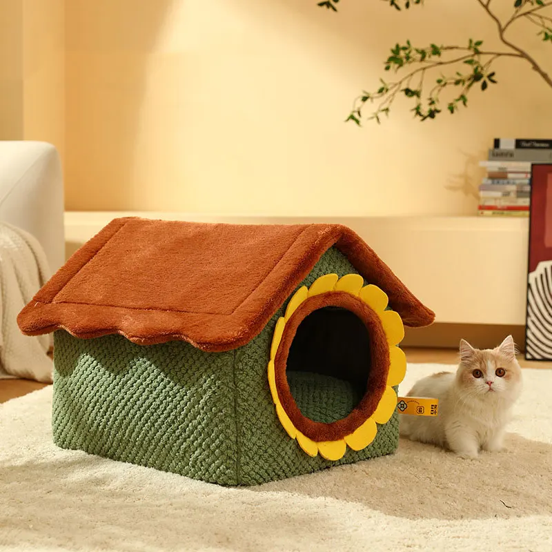 SunflowerShapedCatHouseSmallKennelCaveStylePetBedKittenPuppy