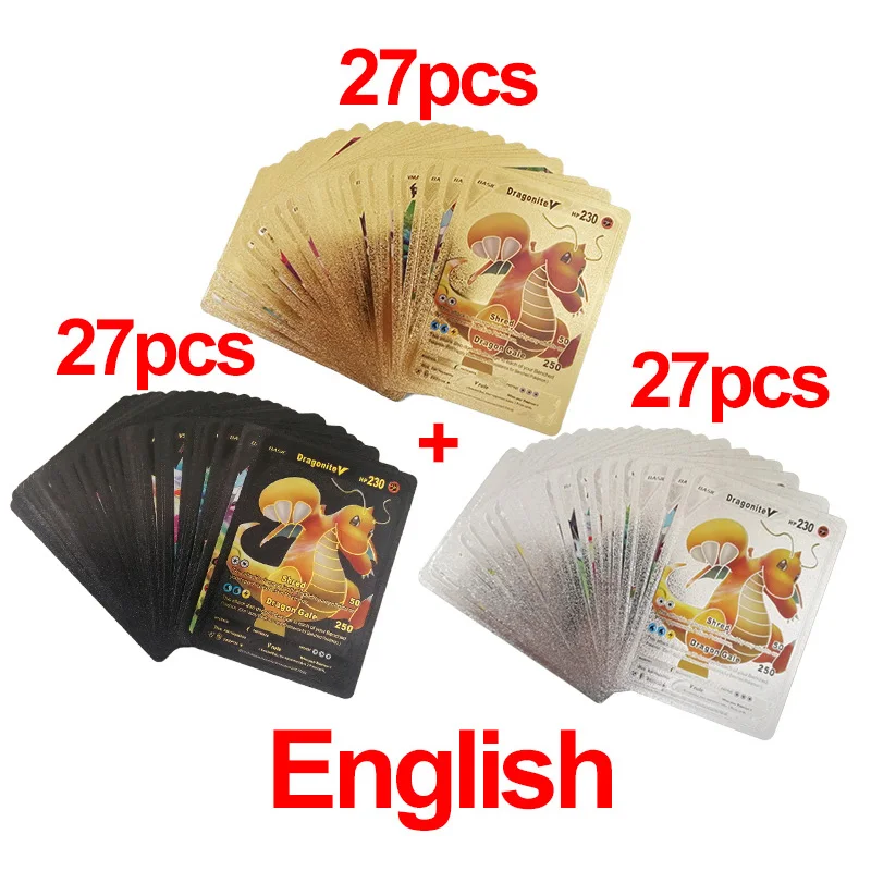 81-27Pcs Pokemon Cards English German Spanish French gold