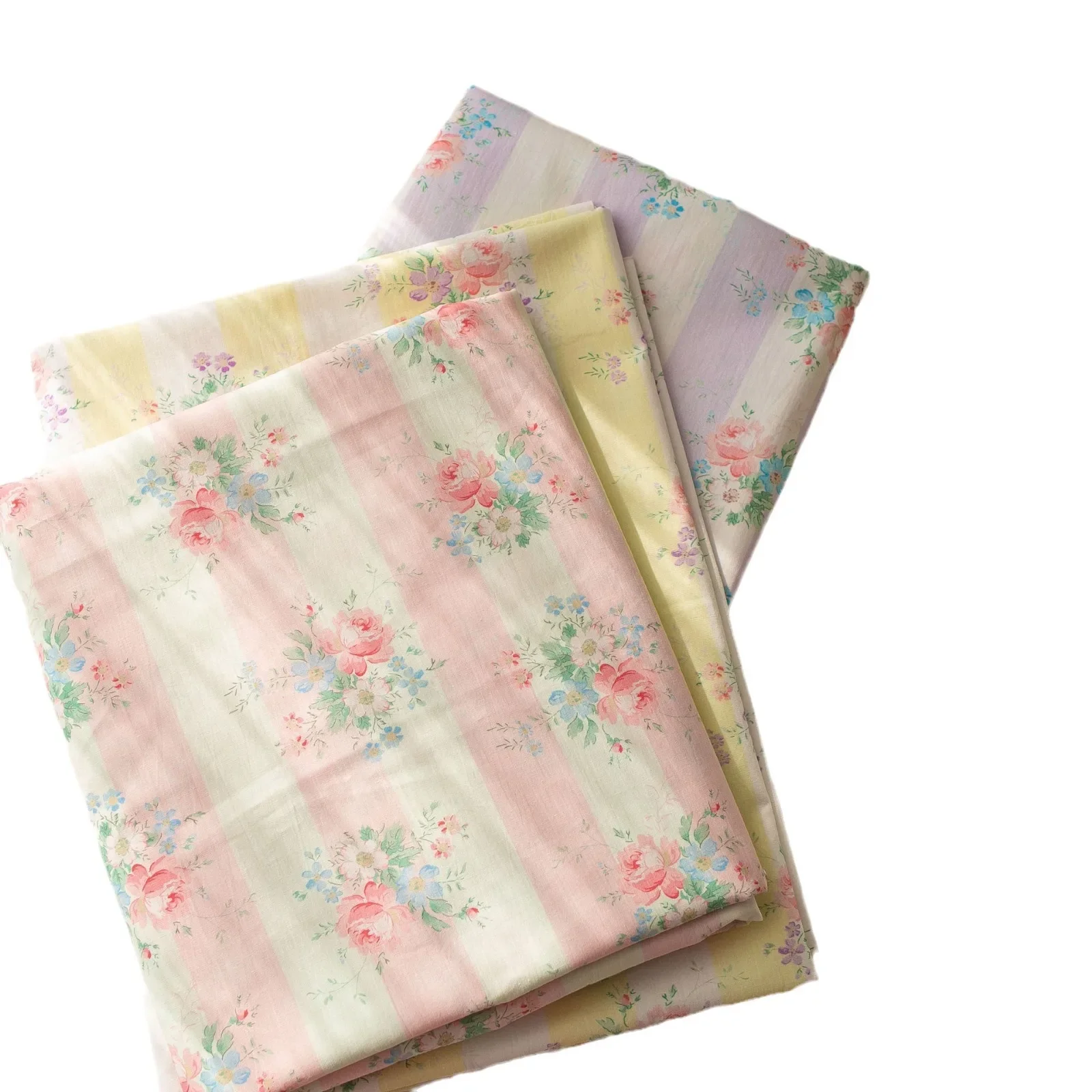 Pure Cotton 60pcs Digital Printing Fabric Korean Style Fresh Striped Flower Women's Clothing Children's Wear Cotton Homewear