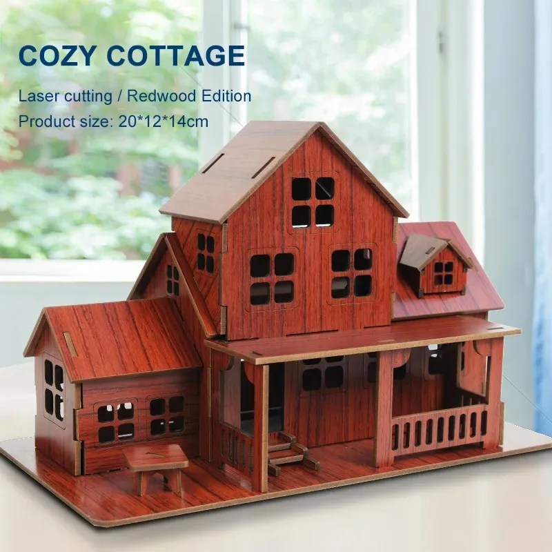 DIY Cabin Jigsaw Puzzle, 3D Three-dimensional Wooden Model House