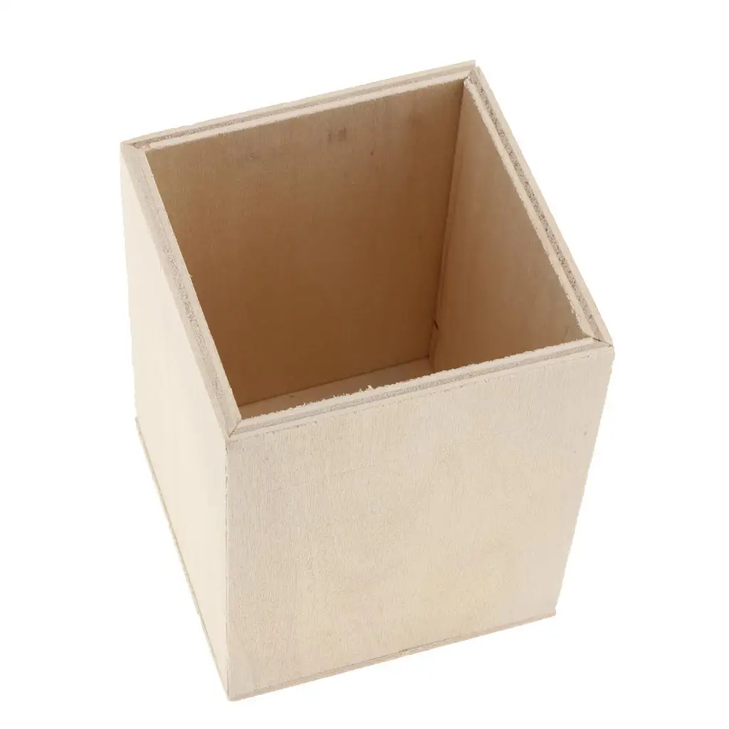 Square Unfinished Wood Pen Container Storage Box for Kids DIY Crafts 3