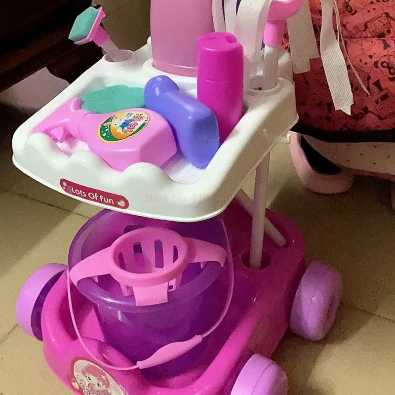 Simulation Cleaning Tool Sweeping Toy Vacuum Cleaner Cleaning Kit Tool Trolley Baby Play House Gifts for Girls Housework Toys