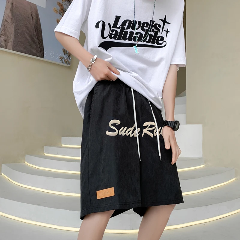 Men Print Letter Design Knee Length Shorts Summer Elastic Waist Amy Green Dance Shorts Loose Hip Hop Punk Plus Size Large Shorts