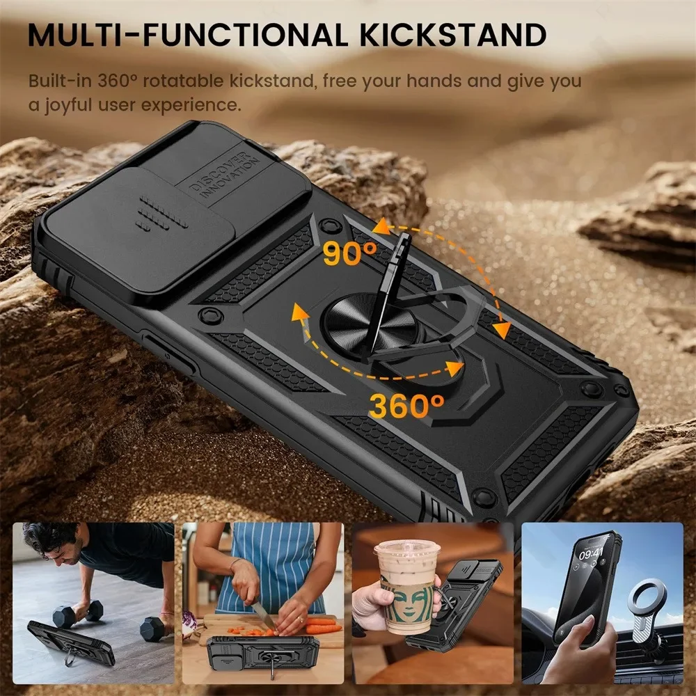 Rugged Kickstand Case with Slide Camera Protection and Drop Shockproof Design