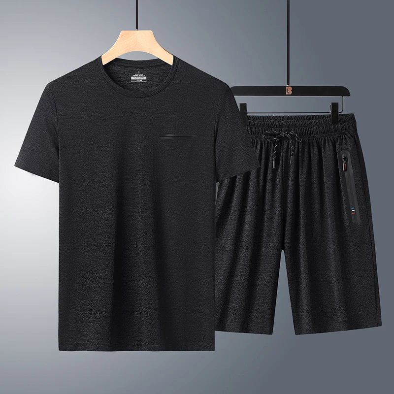 2024 New Summer Sportswear suit Men's Casual Silk Breathable T-Shirt + Shorts Men's suit 2 Piece Set Brand Sportswear Large 5XL