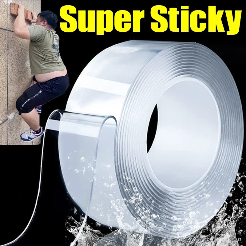 Double Sided Tape 1M/3M Nano Double Sided Tape Heavy Duty Transparent Adhesive Strips Strong Sticky Multipurpose Reusable Waterproof Mounting Tape