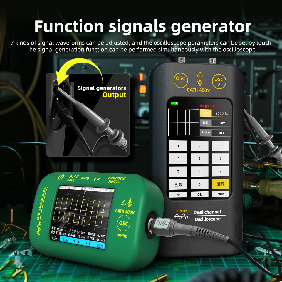 Digital Oscilloscope Signal Generator BSIDE New Touch Screen Digital Oscilloscope + Signal Generator Dual Channel 50MHz Automatic Oscilosc&oacute;pio Tools Graphic Tester