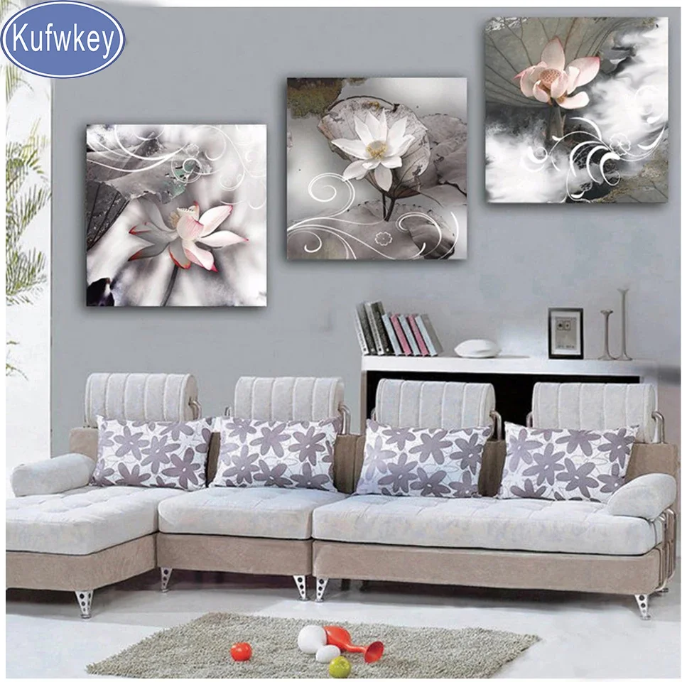 

diy 3pcs diamond painting Lotus orchid flower triptych mosaic cross stitch 5d embroidery full drill Rhinestones Pictures Decor