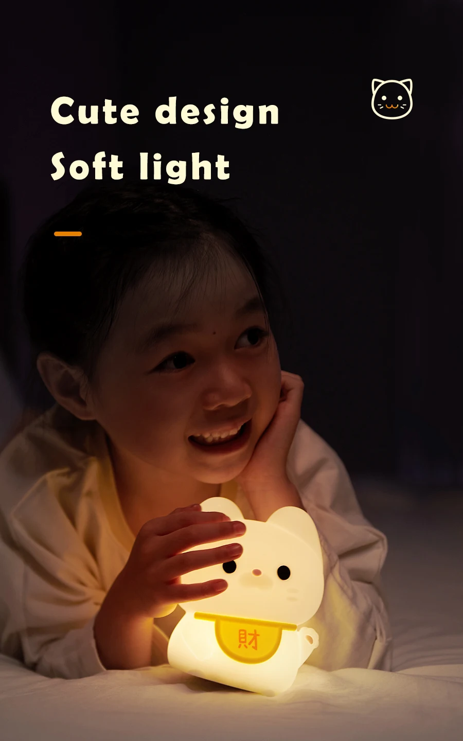 LED Night Lights Cute Cat Dog Soft Silicone Lamp Rechargeable Dimmable Bedside Decor Kids Baby Rabbit Nightlight Birthday Gifts_voghion.com