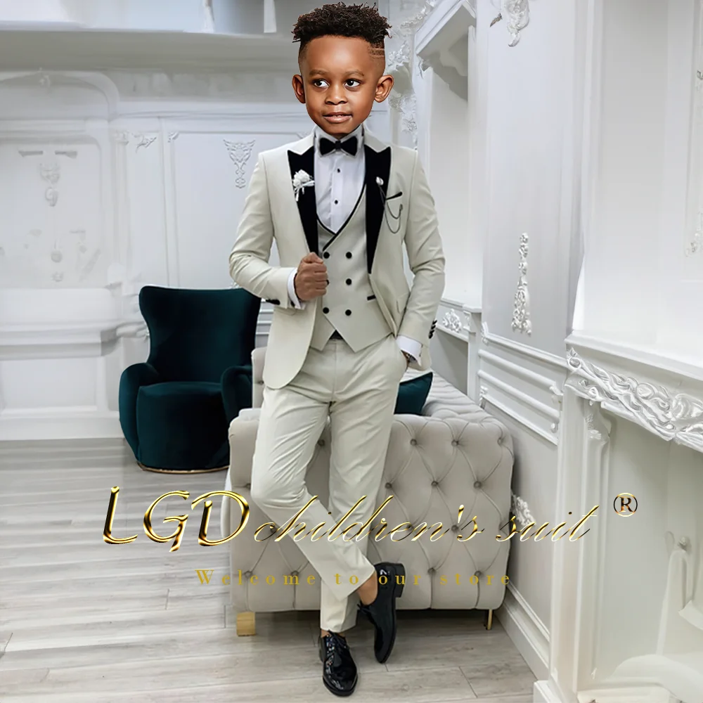Boys 3-piece suit wedding suit (black collar jacket pants and vest) tuxedo for children 2-16 years old boys formal suit set