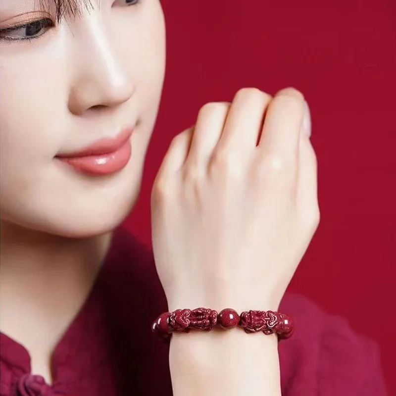 天然辰砂貔貅ブレスレット幸運富保護安全ビーズブレスレット転送ビーズ