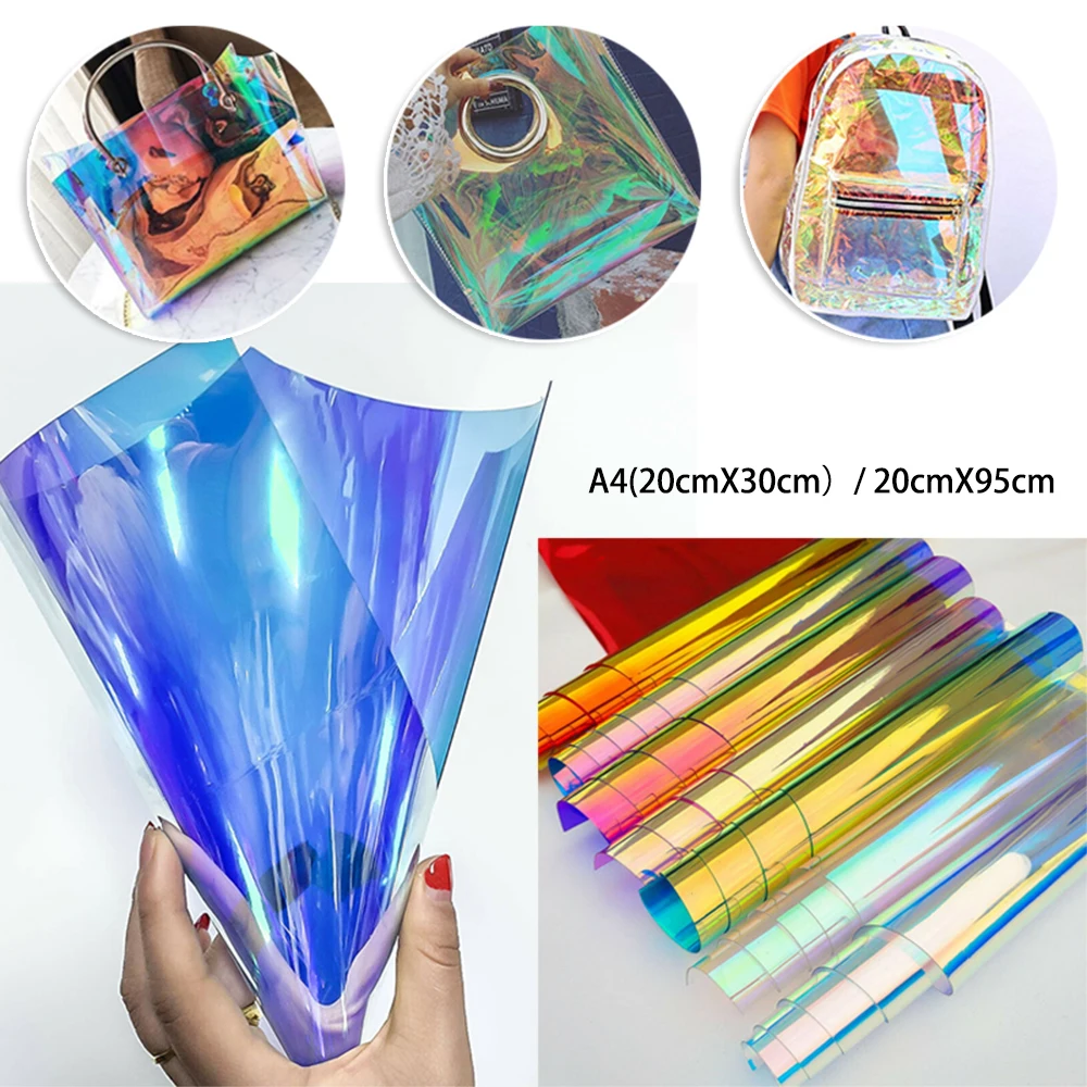 Clear Transparent PVC Fabric Leatherette Laser Rainbow Film Holographic DIY Crafts Multicolor Fabric Vinyl Film