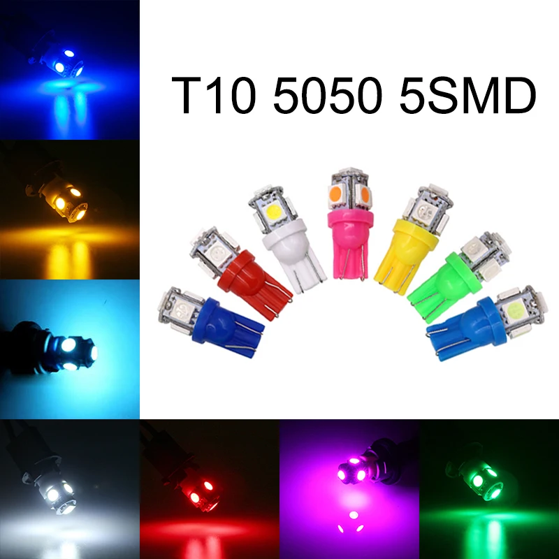 

20Pcs T10 Wedge 5SMD 5050 LED Bulbs W5W 2825 158 192 168 194 Car Interior Reading Dome Trunk License Plate Lights 12V 24V