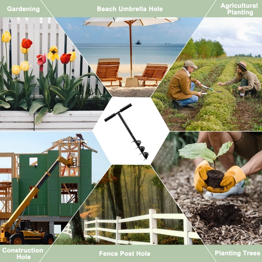 2 Sizes Hand Post Hole Digger Earth Garden Auger Drill with Gloves Spiral Drill Planter Bit for Planting Trees, Seedlings, Dig garden auger bits handheld planting tool