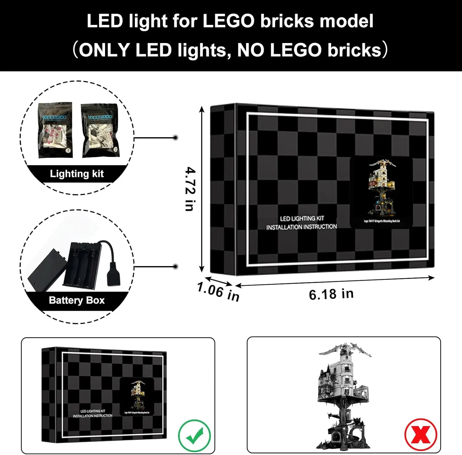 레고 76417 해리포터 그링고트 마법은행 수집가 에디션 빌딩 블록용 HPROSPER 5V LED 조명(모델 없음)