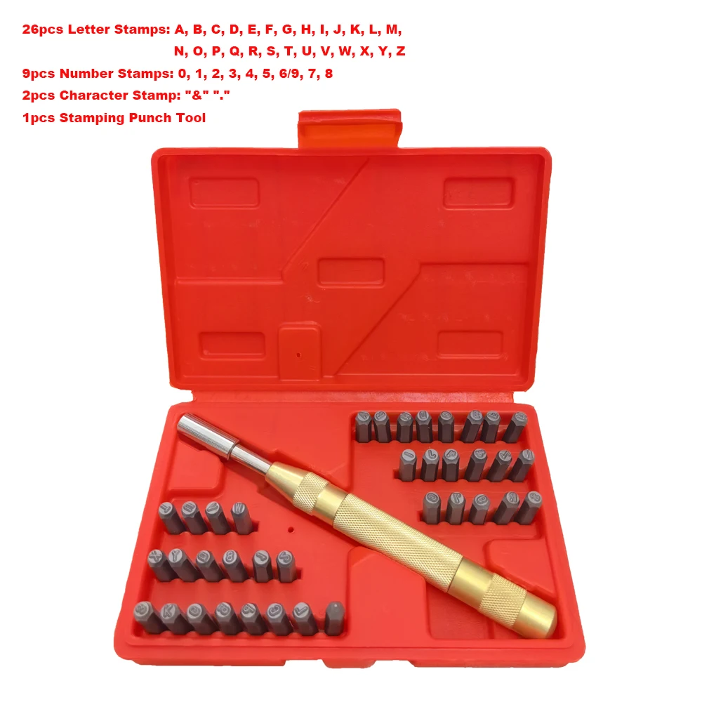 38Pcs Steel Die Metal Stamping Kit Punch Tools 3mm Number Letter Alphabet Stamp Tools for DIY Jewelry Gold Silver Leather