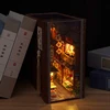 DIY Book Nook Wooden Miniature Model Kit Chinese Food Street Casa Bookend 3D Puzzle With Light Bookshelf Home Decor Friends Gift 4