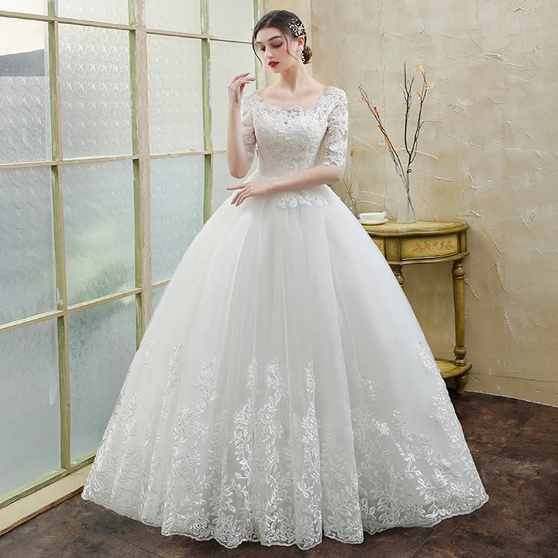 

Custom Sizes Wedding Dresses for Women 2024 O Neck Appliques Lace Ivory Half Sleeves Bridal Ball Gown Vestidos de Noiva