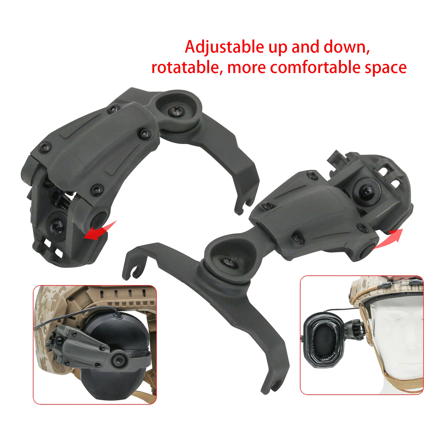 Adaptador De Soporte De Orejeras Para Casco Táctico, Para Riel Ops Core Arc/M-Lok, Rotación De 360 °, Soporte De Suspensión Lateral Para Auriculares (verde