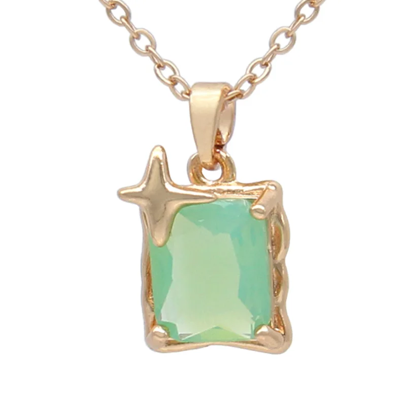 S&Z DESIGN New Fashion Rectangle Green Artificial Crystal Pendant Necklace For Women Trendy Elegant Collarbone Chain Jewelry