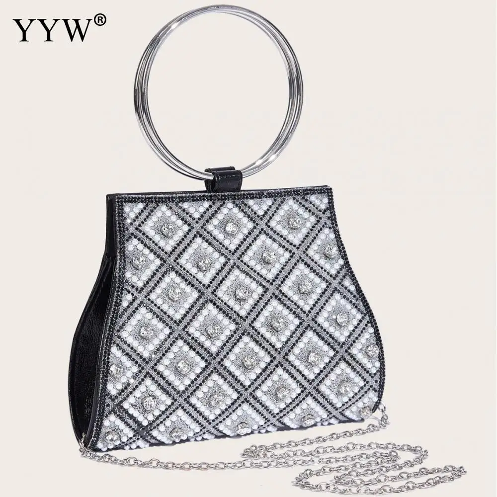 2023 New Shiny Rhinestone Women'S Handbag Fashion Dinner Bag Luxury Designer Elegant Pearl Handbags Shiny Crystal Clutch Purse
