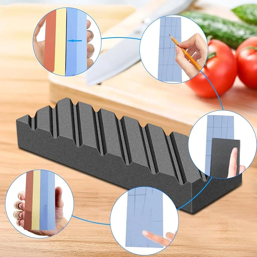 Complete Knife Sharpening Stone Set &ndash; Dual Grit Whetstone 400/1000 3000/8000 Knife Sharpener with Leather Strop Bamboo Base knife sharpener,kitchen knife sharpener,knife sharpening stone,diamond sharpening stone,razor knife sharpener