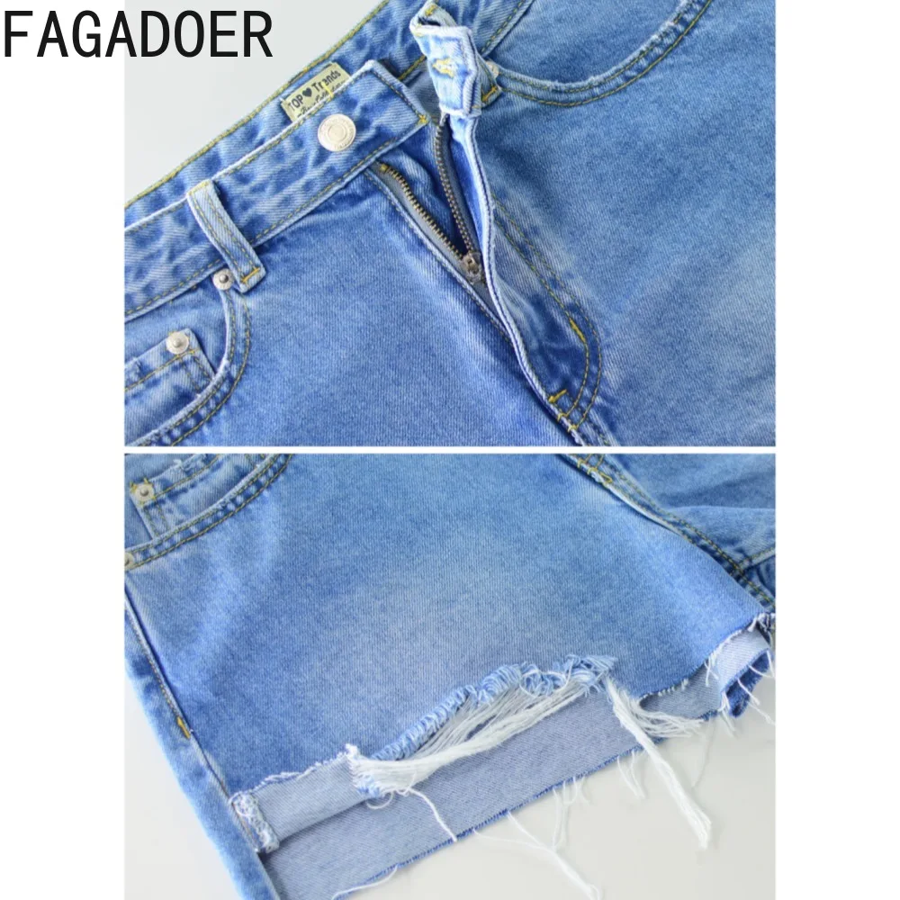 FAGADOER Blue Vintage Fashion 90s Blue Denim Shorts Women High Waisted Button Shorts Jean Casual Solid Matching Cowboy Bottoms