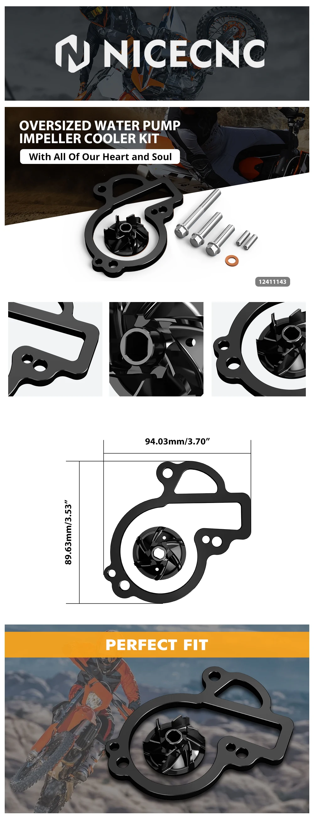 NICECNC Für KTM SX-F 450 2016–2024 EXC-F 450 XCF-W 500 2017–2024 450 SMR 21–24 500 XW-F Übergroßes Wasserpumpenlaufrad-Kühler-Set – Detail 2