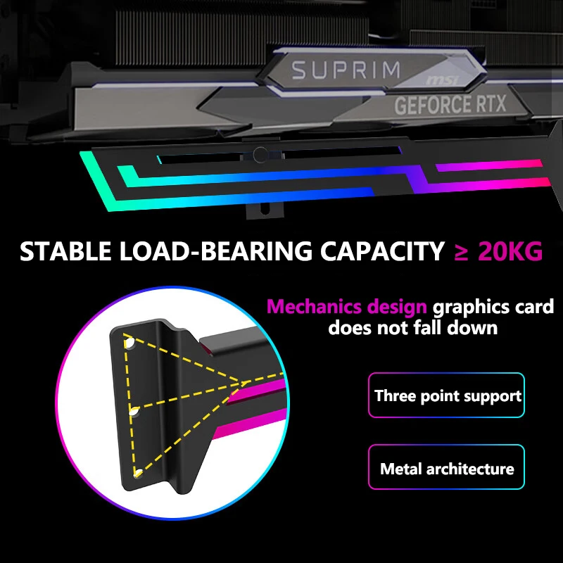 Abcidubxc Support Vertical Pour Carte Graphique D'ordinateur PCIe 3.0 - Support Vertical Pour GPU - Avec LED 5 V ARGB Aura Sync - Support Vertical