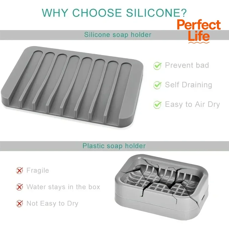 1Pcs Silicone Self Draining Soap Holder Dish Soap Saver for Shower Bathroom Kitchen Keeps Bars Dry And Clean