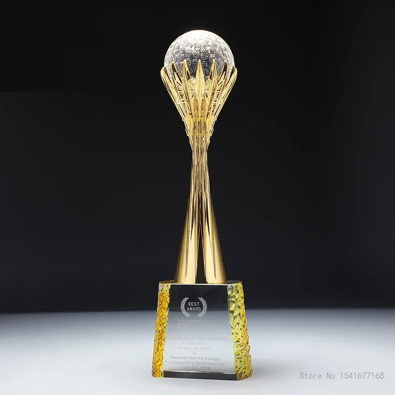 Customized Golden, Silver, Bronze, Metal Trophy, Volleyball Earth Soccer Tennis Golf Sports Competition Crystal Ball Trophy, 1Pc